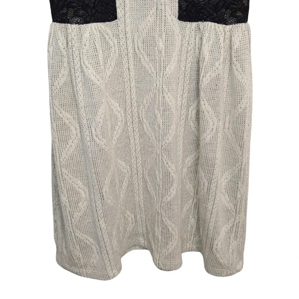Manteau Women Cream Knit Sheer Lace Trim Sleeveless Fit Flare Mini Dress M Beach